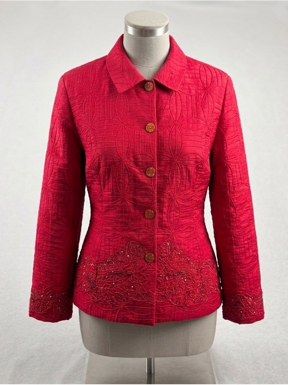 Anage 100% Silk Beaded Embroidered Jacket XL Pink Formal Evening Party